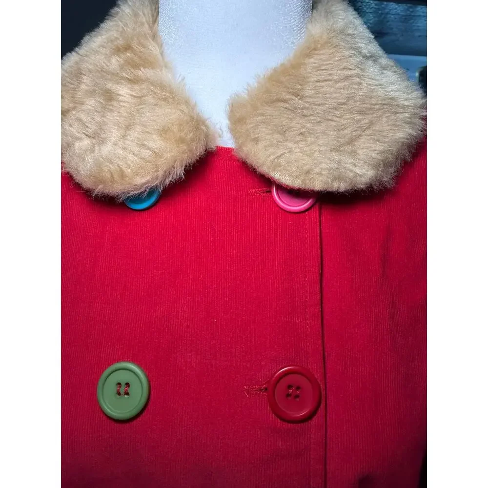 Jellybean Vintage Red Corduroy Skirt Suit Faux Fur Collar, Girls Plus 14.5, NWT